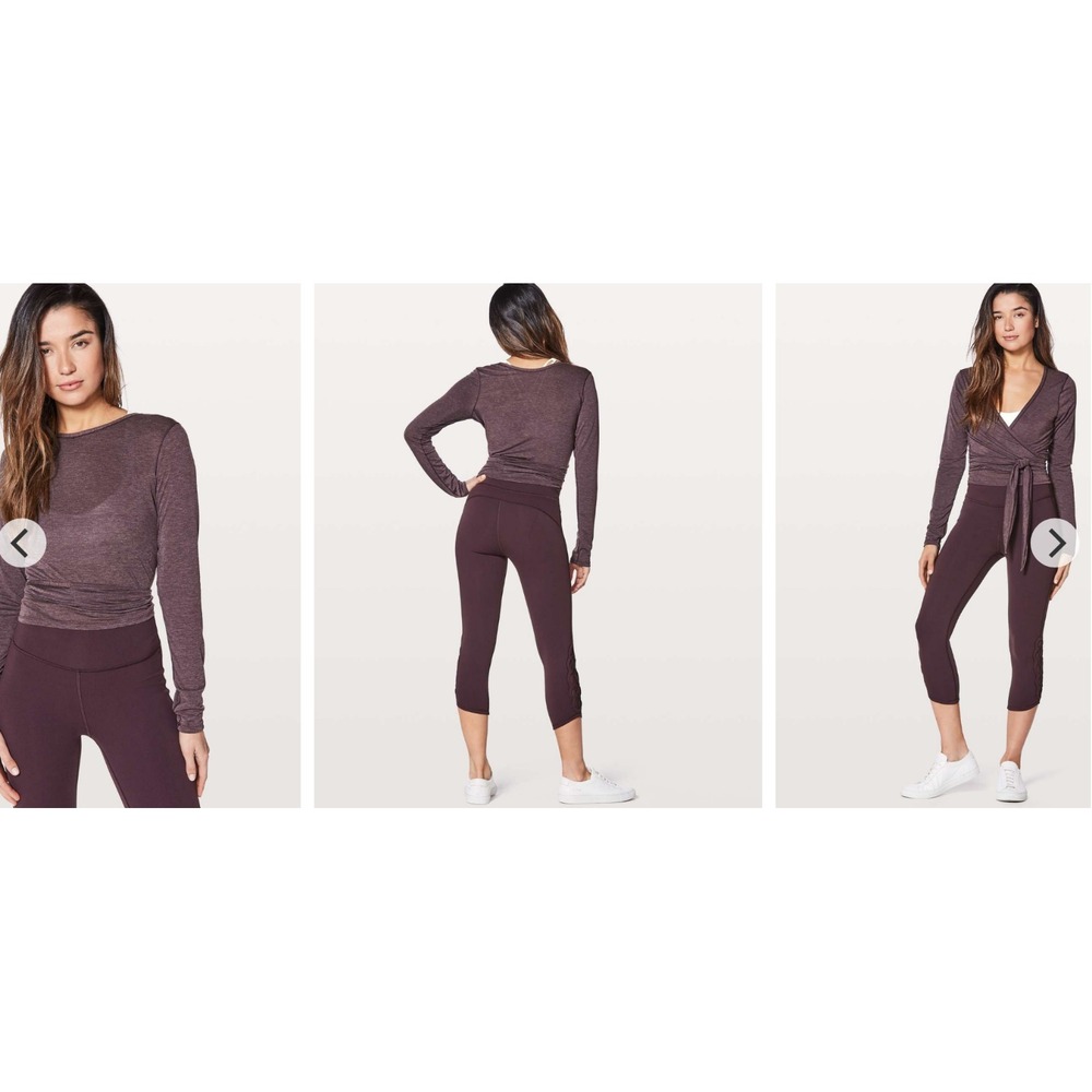 Lululemon Tied‎ To It Wrap Top M Purple Black Cherry 2 Way Yoga Cropped - Picture 5 of 5